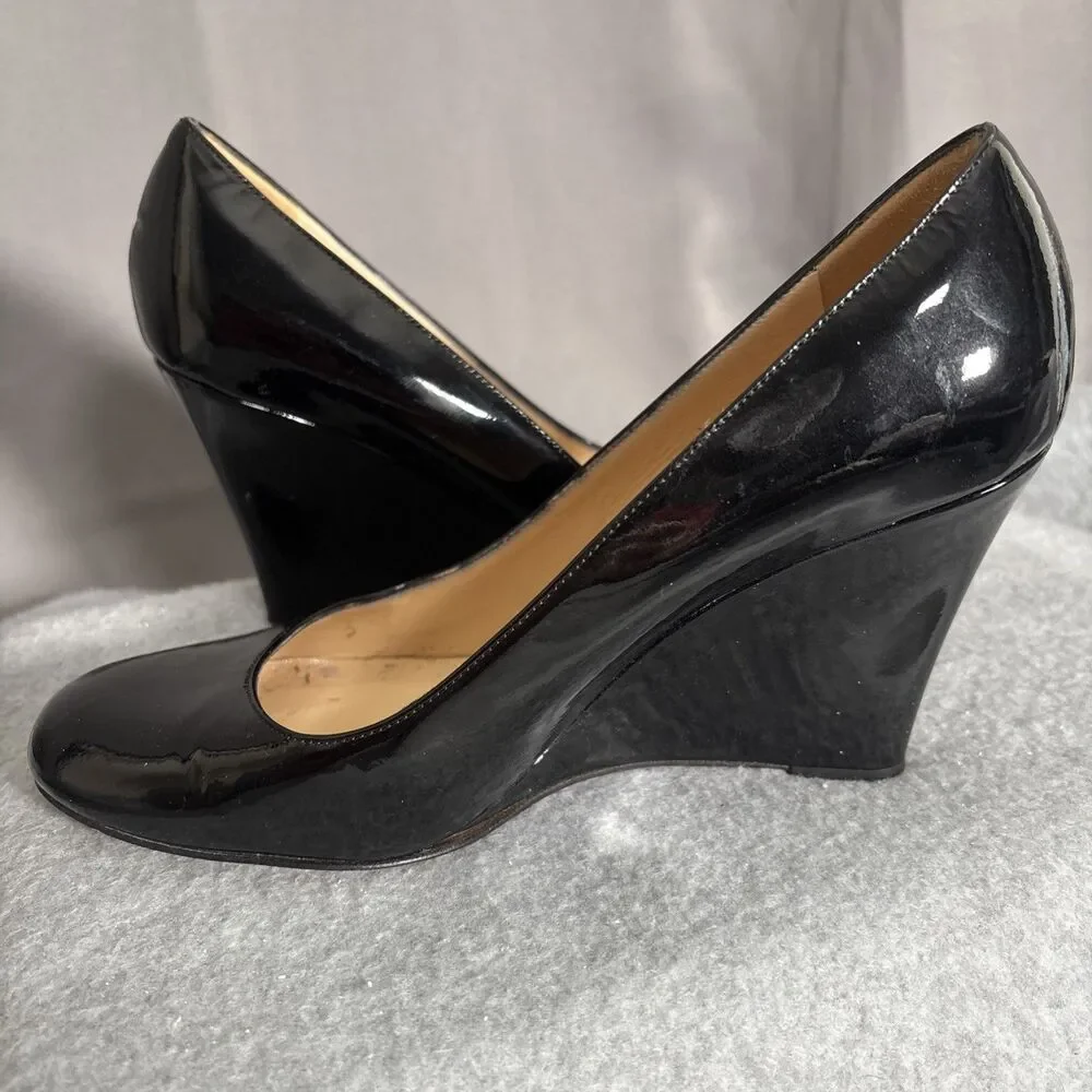 Kate Spade Platform Wedge Heels Black Size 7B Made In Italy Patent‎ Leather
